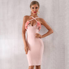 2020 Summer Celebrity Party Bodycon Pink Bandage Dress Women Spaghetti Strap V-Neck Appliques Sexy Night Out Club Girls Vestidos 2024 - buy cheap