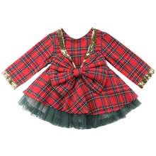 2pcs Children Kid Girls Sweet Sets Long Sleeve Plaid Bow V Neck Sequined Top Tutu Skirt Baby Toddler Party Christmas Outfit 1-6Y 2024 - buy cheap