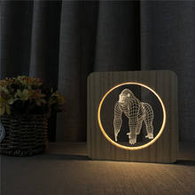 Lámpara LED de madera Gorilla Animal 3D, interruptor de luz de mesa, lámpara de tallado de Control para decoración de dormitorio 2024 - compra barato