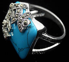 925 Sterling Silver Blue Natural jade  Marcasite 22X20mm Ring Size 7/8/9/10 2024 - buy cheap