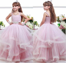 Pink Tiered Lace Princess Flower Girl Dresses for Wedding Kids Children First Communion Ball Gowns Party Pageant Wear for Girl 2024 - buy cheap