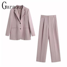 GaraouyWomen Blazers Suit Pink Two Piece Pants Sets Office Lady Blazer Workwear Female Solid Outfit Elegant Long Sleeves Outwear 2024 - buy cheap