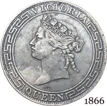 Китайские гонконгские монеты 1866, 1 доллар, 90% Серебро, Королева Виктория, коронад, Облицовочный бюст, левая копия, монета 2024 - купить недорого
