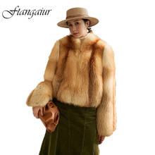 Ftangaiur 2021 Winter Import Golden Island Fox Fur Coat Women Full Sleeve V-Neck Full Sleeve Short Natural Real Fox Fur Coats 2024 - buy cheap