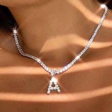 New Letter Initial Necklace Silver Color Tennis Chain Choker for Women Statement Bling Crystal Alphabet Necklace Collar Jewelry 2024 - buy cheap