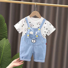 Summer Children Baby Boy Girls Clothes Infant Cartoon Short Sleeve T-Shirt Denim Overalls 2Pcs/Set Toddler Clothing Kids Suits 2024 - buy cheap
