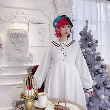 Japanese JK style navy collar white college cute girl sweet pleated dress high waist victorian dress kawaii girl gothic lolita 2024 - buy cheap