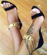 Open Toe Mixed Color Gold Chains Black Suede Ankle Wrap Thin Heel Gladiator Sandals Gladiator Women Sandals Summer Dress Shoes 2024 - buy cheap