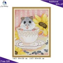 Joy Sunday-ratón en la Copa DA359, 14CT, 11CT, decoración del hogar estampada y contada, aguja de ratón, arte, Kits de punto de cruz 2024 - compra barato