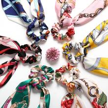 Silk DIY Floral Print Bow Satin Long Ribbon Ponytail Scarf Hair Tie Scrunchies Women Girls Elastic Hair Bands Hair Accessories 2024 - buy cheap