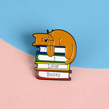 Broche de esmalte para leitura, broche em jeans com emblema de desenho animado de gato, para leitura de livros, roupas em denim, presentes de joias femininas 2024 - compre barato