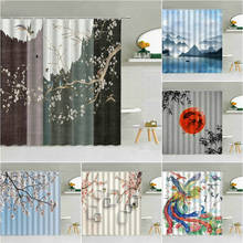Chinese landscape flower bird Shower Curtain Wood Grain Backdrop Bathroom Decor Curtains Waterproof Fabric Hooks Bath Screen 2024 - buy cheap