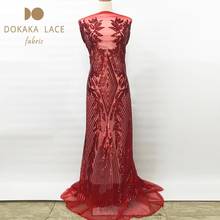 2019 High Quality African Sequins Mesh Tulle Lace Fabrics Red Color Sequined Embroidered Wedding Bride Dresses Net Lace Material 2024 - buy cheap