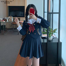 Black Japanese Anime Girl Cosplay Costumes School Girls Student COS JK Uniform Sailor Clothes Long Sleeve Top Pleated Skirt New 2024 - buy cheap