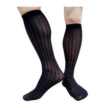 Calcetines largos transparentes hasta la rodilla para hombre, medias sexys de tubo a rayas, color negro y azul marino, a la moda, para caballeros 2024 - compra barato