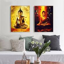 Картина с изображением золотого будды, винтажный постер, картина маслом на холсте, настенные художественные фрески, картинки для украшения гостиной 2024 - купить недорого