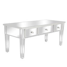 Espelho superfície lado final sofá mesa de centro de madeira com 3 gaveta 106x45x45cm acabamento requintado fácil instalar prata [eua-estoque] 2024 - compre barato