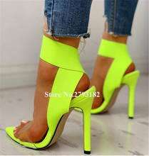High Quality Women Fashion Pointed Open Toe Yellow Banded Stiletto Heel Gladiator Sandals PVC Strap High Heel Sandals Dress Heel 2024 - buy cheap