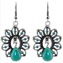 Silver Plated Alloy Green Turquoises Stone Peacock Shape Drop Earrings with Rhinestone Jewelry 2024 - buy cheap