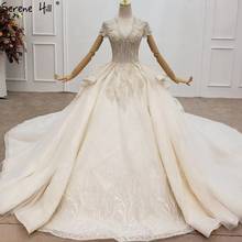 High-end Ivory V-Neck Sexy Dubai Wedding Dresses 2021 Luxury Beading Sequins Sparkle Bridal Dress HX0137 Custom Made 2024 - buy cheap