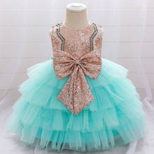 PLBBFZ Sequin Bow Infant Girls 1st Year Birthday Party Dress Lace Tutu Newborn Baby Baptism Dress Kids Princess Dress Costume 2024 - buy cheap