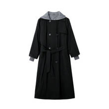 2022 nova moda blusão contraste cor solto preto casual primavera outono longo trench coats para roupas femininas 24c 2024 - compre barato