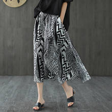 High Waist Skirts Womens Summer Vintage Chic Print Chiffon Casual Skirt Elastic Waistline 2021 Clothes Female Fashion Midi Skirt 2024 - buy cheap