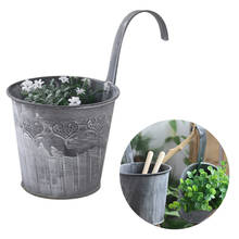 1 pieces of wrought iron hanging flower pot iron barrel flower pot old-fashioned metal iron barrel planter balcony fence garden 2024 - buy cheap