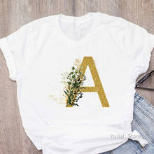 Alphabet Golden A Letter Print Tshirt Women Flowers T Shirt Femme Korean Style Clothes Harajuku Shirt Short Sleeve T-Shirt 2024 - buy cheap