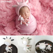Dvotinst Newborn Baby Photography Props Knitted Crochet Cute Cow Ox Doll Hat Bonnet 2pcs Fotografia Studio Shoots Photo Props 2024 - buy cheap