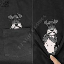 Camiseta de algodón con bolsillo para hombre y mujer, camisa Unisex con estampado de dibujos animados de SchnauzerMiddleHand, color negro, para amantes de los perros, hecha en EE. UU. 2024 - compra barato