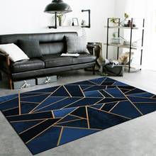 Luxury Dark Blue Black Carpet Golden Line Geometric Living Room Sofa Area Rugs Tapete Crystal Non-Slip Bedroom Kitchen Floor Mat 2024 - buy cheap