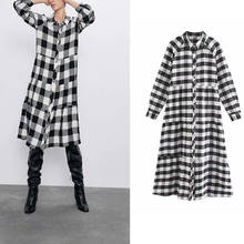 za 2019 women dress  long sleeve dress  Women's casual  Plaid Print Shirt Dress vestidos chic vestido mujer 2024 - buy cheap