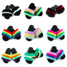 Woman Amazing Shoes Winter Fluffy Raccoon Fur Slippers Shoes Women Real Fox Fur Flip Flop Flat Furry Fur Slides Outdoor Sandals 2024 - buy cheap