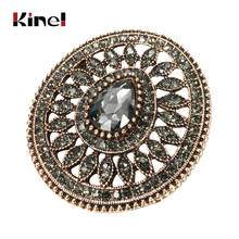 Kinel New Turkish Gray Crystal Flower Vintage Brooch Pin For Women Antique Gold Arabesque Rhinestone Brooch Lapel Scarf Broches 2024 - buy cheap