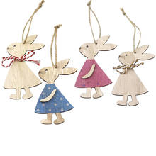 4pcs Easter Decorations Mini Bunny Pendant Hanging Wood Rabbit for Home Easter Decorative DIY Craft Party Supplies Happy Easter 2024 - buy cheap