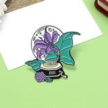 Purple green Music box Enamel Pin Vintage Orchid Flower Phonograph Music lovers Brooches Bag Lapel Badge Jewelry Gift Friends 2024 - buy cheap