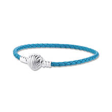 2020 New Moments Seashell Clasp Turquoise Braided Leather Bracelets For Women fit silver 925 charms beads DIY jewelry bracelet 2024 - buy cheap