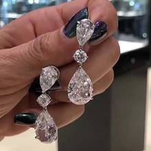 Luxury Female Big Water Drop Earrings Vintage Silver Color Wedding Earrings For Women Crystal Zircon Stone Double Earrings 2024 - buy cheap