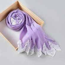 Модная Премиум Тяжелая шифоновая шаль для женщин мусульманские хиджабы красивый кружевной шарф с вышивкой головной убор однотонный мусульманский головной платок 2024 - купить недорого