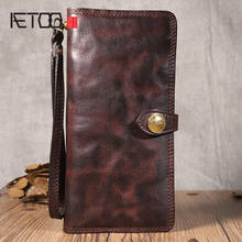 AETOO Retro multifunctional first layer cowhide long wallet, wrinkled multi-card buckle leather wallet 2024 - buy cheap