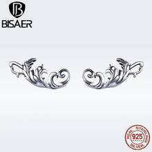 BISAER Authentic 925 Sterling Silver Vintage Feather Stud  Earrings for Women European Royal Fashion Jewelry Femme Boucle GXE580 2024 - buy cheap