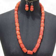 Dudo Store Orange Original Coral Beads 14-15mm One Layer Bracelet Earrings Necklace Set For Nigerian Weddings 2019 Bridal Party 2024 - buy cheap