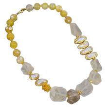 GuaiGuai Jewelry Natural Lemon Quartzs Rough White Biwa Freshwater Pearl Round Agates Choker Necklace 21" Cute For Women 2024 - buy cheap