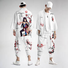 Oversize 6xl dos desenhos animados chineses impresso cardigan obi yukata masculino haori quimono e calça roupas tradicionais japão 2024 - compre barato