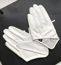 Women's natural sheepskin leather solid white color half palm gloves female genuine leather fashion short driving glove R1169 2024 - buy cheap