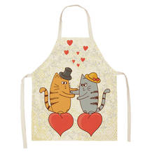 Cartoon Cat Kitchen Aprons Cute Cats Printed Sleeveless Cotton Linen Aprons for Men Women Home Cleaning Tools 2024 - buy cheap