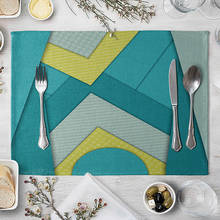 Geometric Pattern Placemat Blue Triangle Dining Table Mats Drink Coasters Cotton Linen Pads 40*30cm Kitchen Accessories 2024 - buy cheap