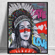 Native Feathered Women Graffiti Art Canvas Painting Colorful Posters and Prints Street Wall Art Picture for Living Room Decor 2024 - buy cheap