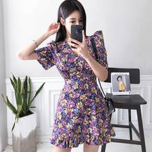 new arrival fashion beach dress women elegant korean summer puff sleeve sweet young temperament floral trend mermaid dress 2024 - buy cheap